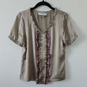 Yves Saint Laurent 100% Silk Ruffle Blouse Small